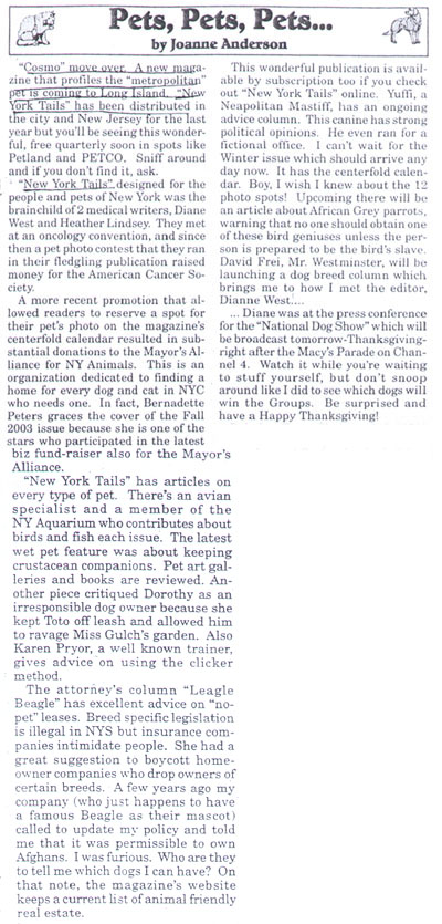 Babylon Beacon Article about New York Tails